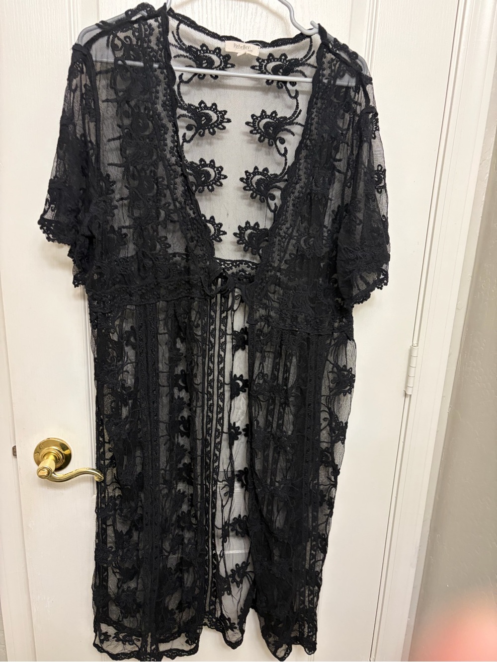 Rebellion Black Sheer Lace kimono with Floral Embroidery